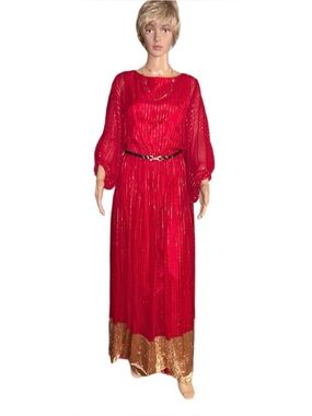 Roland Klein ~ Women’s Size 10 ~ Vtg ~ Red W/ Gold Metallic Thread Dress ~ New